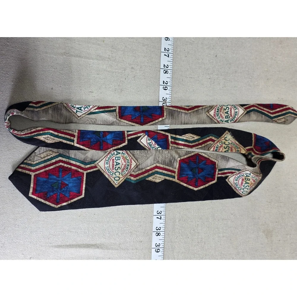 Tabasco Brand Pepper Sauce Mens Silk Tie Black Tan Geometric Novelty Logo USA